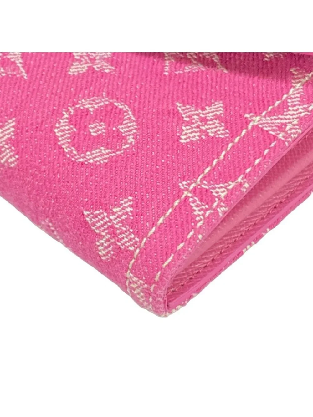 Louis Vuitton Wallet Monogram Mini Lin Portefeuille Sarah Fuchsia Denim Cotton